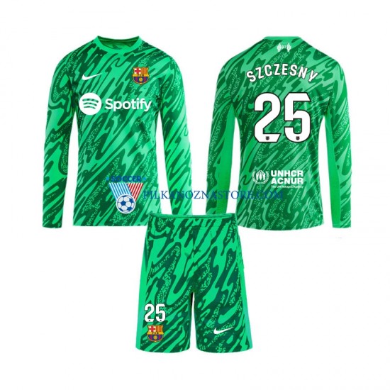 Strój Bramkarski FC Barcelona dla Dzieci Wojciech Szczesny 25 Koszulka Domowy 2024-2025 Długie Rękawy