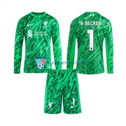 Strój Bramkarski Liverpool dla Dzieci Alisson Becker 1 Koszulka Wyjazdowy 2024-2025 Długie Rękawy