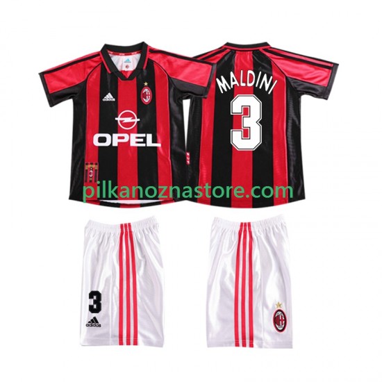 AC Milan dla Dzieci MALDINI 3 Retro Koszulka Domowy 1998 1999 Krótkie Rękawy