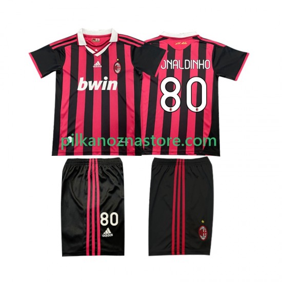 AC Milan dla Dzieci RONALDINHO 80 2009 Retro Koszulka Domowy 2010 Krótkie Rękawy