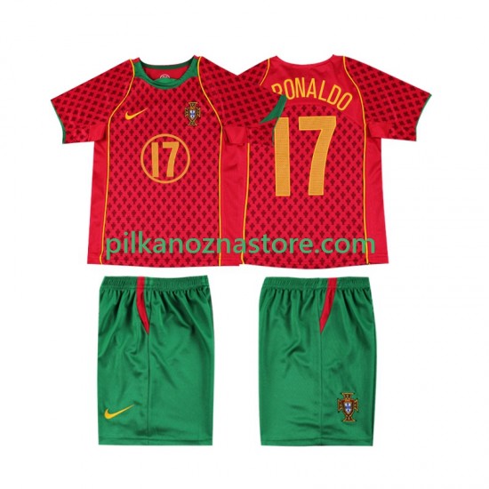 Portugalia dla Dzieci Cristiano Ronaldo 17 Retro Koszulka Domowy 2004 Krótkie Rękawy