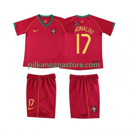 Portugalia dla Dzieci Cristiano Ronaldo 17 Retro Koszulka Domowy 2006 Krótkie Rękawy