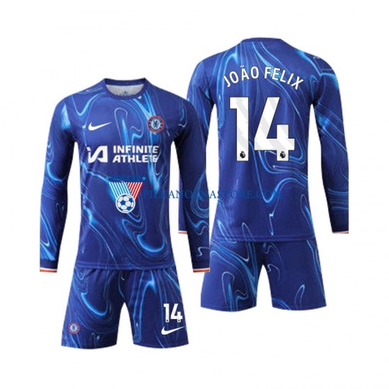 Chelsea dla Dzieci Joao Felix 14 Koszulka Domowy 2024-2025 Długie Rękawy