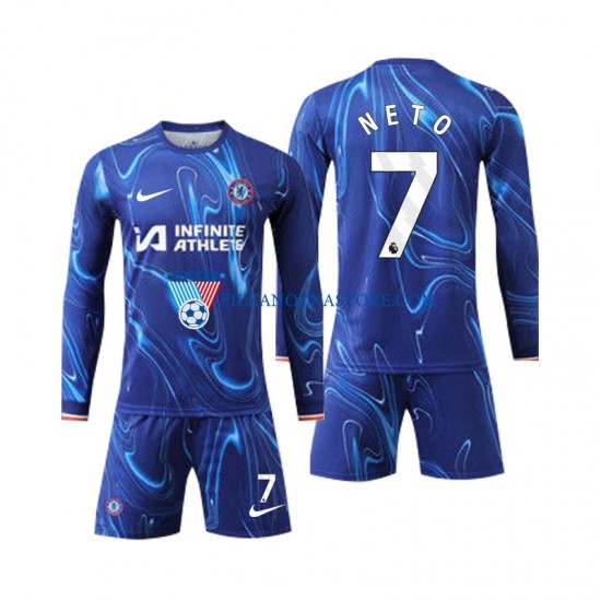 Chelsea dla Dzieci Neto 7 Koszulka Domowy 2024-2025 Długie Rękawy