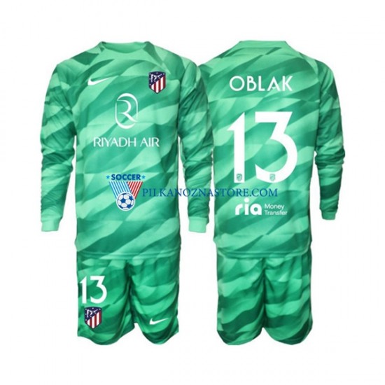 Strój Bramkarski Atlético Madryt dla Dzieci Jan Oblak 13 Green color Koszulka Wyjazdowy 2023-2024 Długie Rękawy