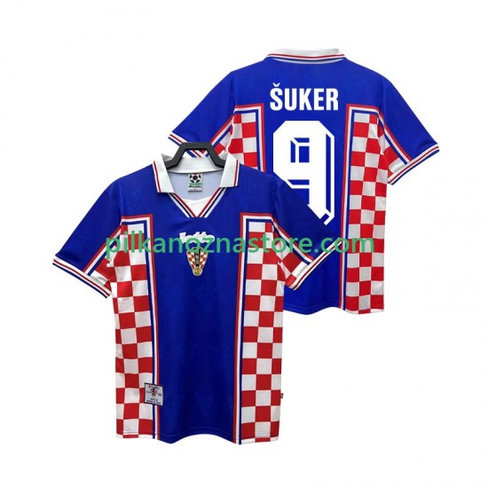 Chorwacja SUKER 9 Retro Koszulka Męska Wyjazdowy 1998 Krótkie Rękawy