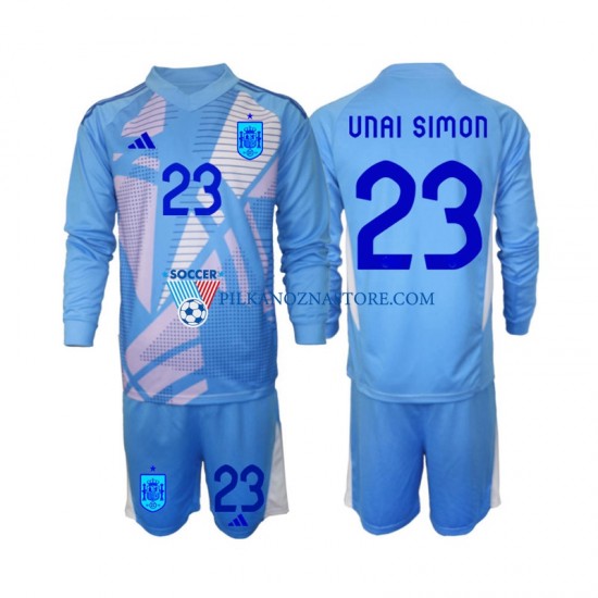 Strój Bramkarski Hiszpania dla Dzieci Unai Simon 23 Koszulka Domowy Euro 2024 Długie Rękawy