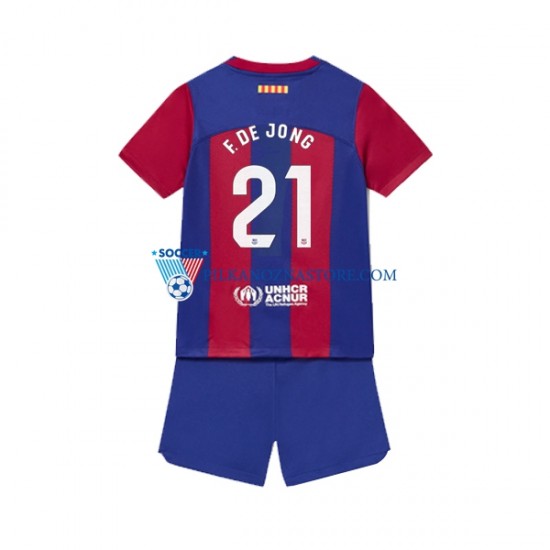 FC Barcelona dla Dzieci Frenkie de Jong 21 Koszulka Domowy 2023-2024 Krótkie Rękawy