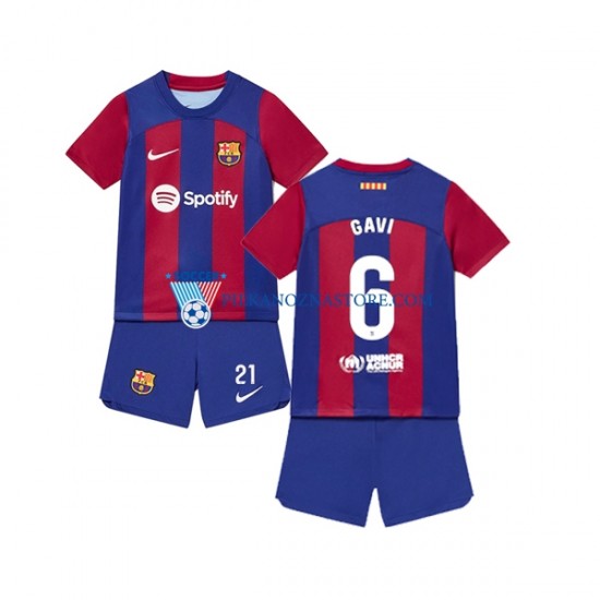 FC Barcelona dla Dzieci Gavi 6 Koszulka Domowy 2023-2024 Krótkie Rękawy