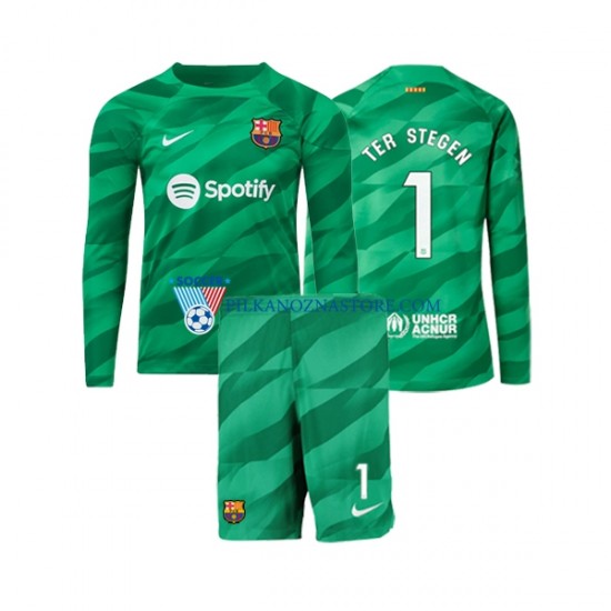 Strój Bramkarski FC Barcelona dla Dzieci Ter Stegen 1 Koszulka Domowy 2023-2024 Długie Rękawy