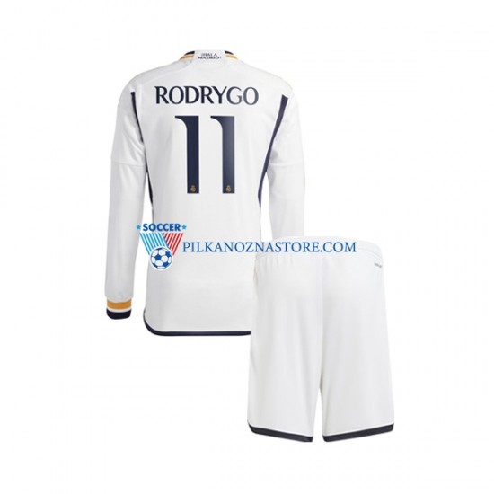 Real Madryt dla Dzieci Rodrygo Goes 11 Koszulka Domowy 2023-2024 Długie Rękawy