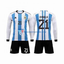 Argentyna dla Dzieci 3 Stars Paulo Dybala 21 Koszulka Domowy MŚ 2022 Długie Rękawy