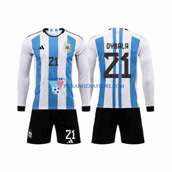 Argentyna dla Dzieci 3 Stars Paulo Dybala 21 Koszulka Domowy MŚ 2022 Długie Rękawy