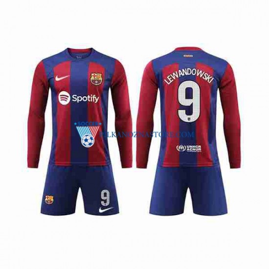 FC Barcelona dla Dzieci LEWANDOWSKI 9 Koszulka Domowy 2023-2024 Długie Rękawy