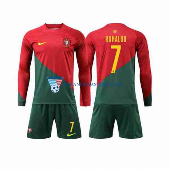 Portugalia dla Dzieci Ronaldo 7 Koszulka Domowy MŚ 2022 Długie Rękawy