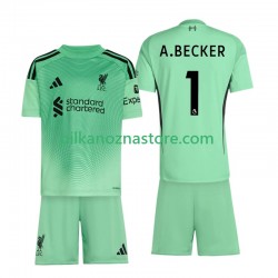 Strój Bramkarski Liverpool dla Dzieci Alisson Becker 1 Koszulka Domowy 2025-2026 Krótkie Rękawy