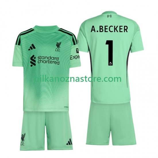 Strój Bramkarski Liverpool dla Dzieci Alisson Becker 1 Koszulka Domowy 2025-2026 Krótkie Rękawy