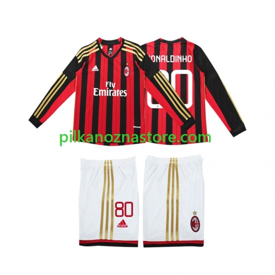 AC Milan dla Dzieci RONALDINHO 80 2013 2014 Retro Koszulka Domowy Długie Rękawy