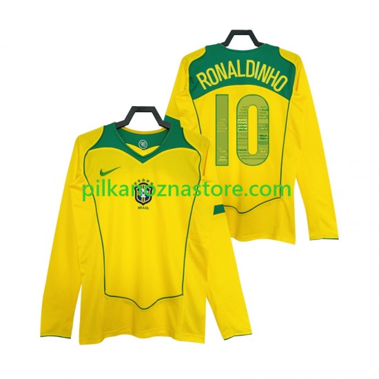 Brazylia RONALDINHO 10 Retro Koszulka Męska Domowy 2004 Długie Rękawy