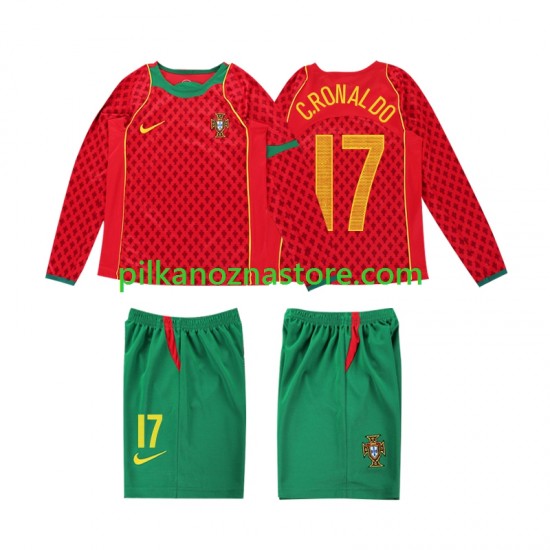 Portugalia dla Dzieci Cristiano Ronaldo 17 Retro Koszulka Domowy 2004 Długie Rękawy