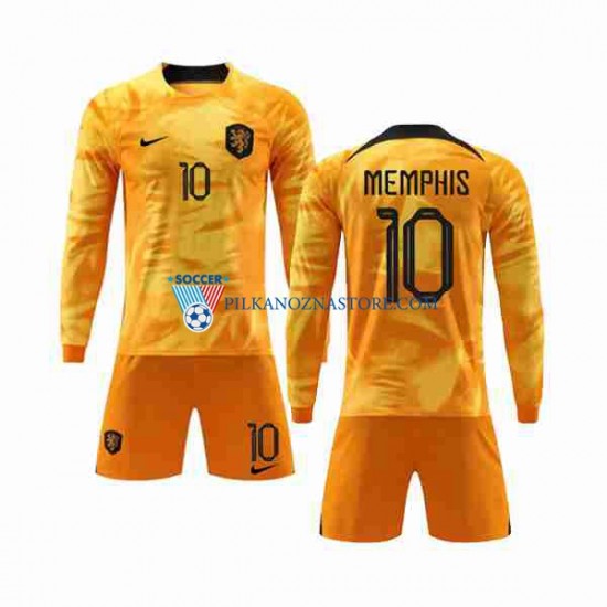 Holandia dla Dzieci Memphis 10 Koszulka Domowy MŚ 2022 Długie Rękawy