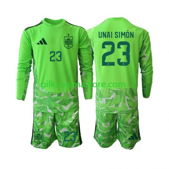 Strój Bramkarski Hiszpania dla Dzieci Unai Simon 23 6th Green color Koszulka MŚ 2026 Długie Rękawy