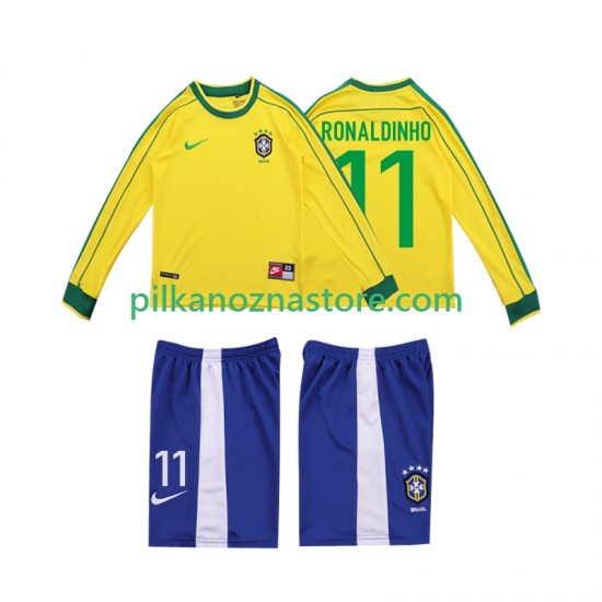 Brazylia dla Dzieci RONALDINHO 11 Retro Koszulka Domowy 1998 Długie Rękawy
