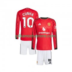 Manchester United dla Dzieci Matheus Cunha 10 Koszulka Domowy 2025-2026 Długie Rękawy