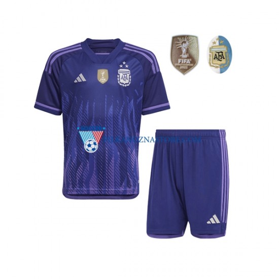 Argentyna dla Dzieci 3 Stars Koszulka Wyjazdowy MŚ 2022 Krótkie Rękawy