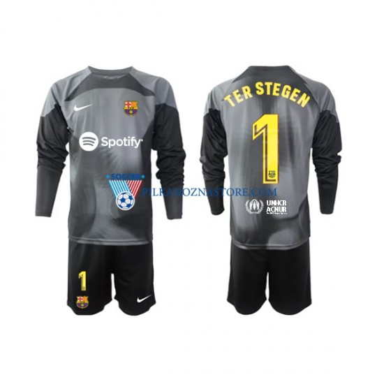 Strój Bramkarski FC Barcelona dla Dzieci Ter Stegen 1 Koszulka Wyjazdowy 2022-2023 Długie Rękawy