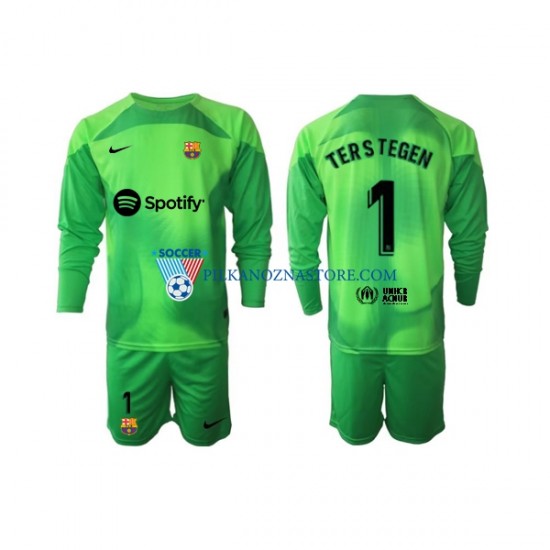 Strój Bramkarski FC Barcelona dla Dzieci Ter Stegen 1 Koszulka Domowy 2022-2023 Długie Rękawy