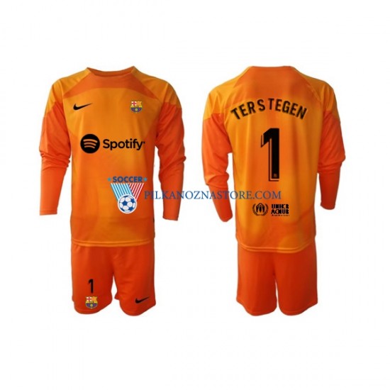 Strój Bramkarski FC Barcelona dla Dzieci Ter Stegen 1 Koszulka Trzeci 2022-2023 Długie Rękawy