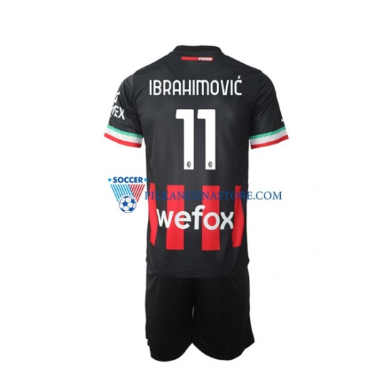 AC Milan dla Dzieci Ibrahimović 11 Koszulka Domowy 2022-2023 Krótkie Rękawy