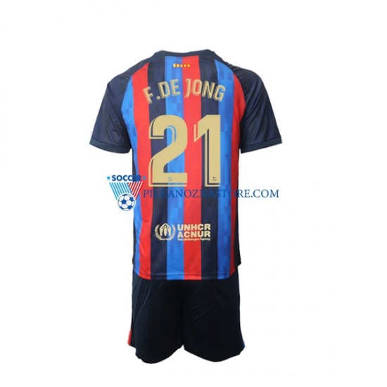 FC Barcelona dla Dzieci Frenkie de Jong 21 Koszulka Domowy 2022-2023 Krótkie Rękawy