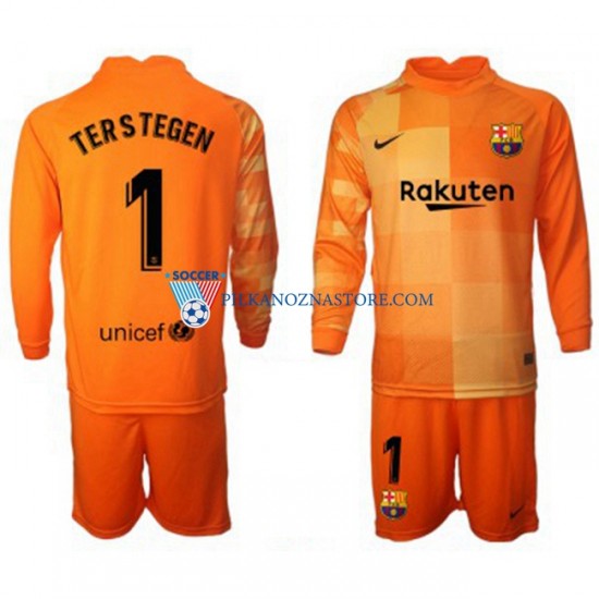 Strój Bramkarski FC Barcelona dla Dzieci Ter Stegen 1 Koszulka Domowy 2021-2022 Długie Rękawy