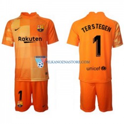 Strój Bramkarski FC Barcelona dla Dzieci Ter Stegen 1 Koszulka Domowy 2021-2022 Krótkie Rękawy