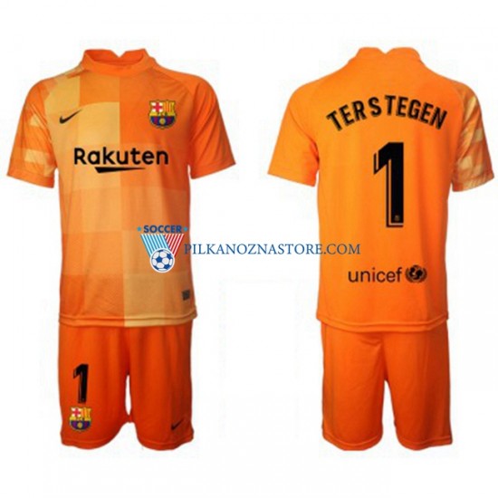 Strój Bramkarski FC Barcelona dla Dzieci Ter Stegen 1 Koszulka Domowy 2021-2022 Krótkie Rękawy