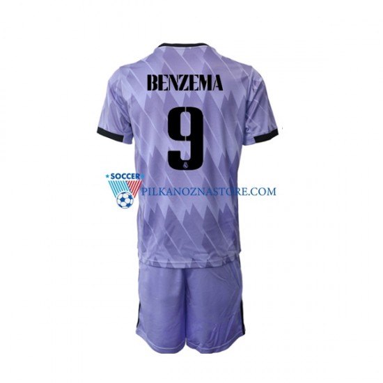Real Madryt dla Dzieci Karim Benzema 9 Koszulka Wyjazdowy 2022-2023 Krótkie Rękawy