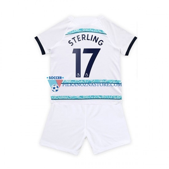 Chelsea dla Dzieci Sterling 17 Koszulka Wyjazdowy 2022-2023 Krótkie Rękawy