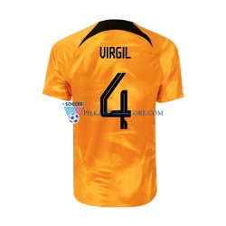 Holandia Virgil 4 Koszulka Męska Domowy MŚ 2022 Krótkie Rękawy