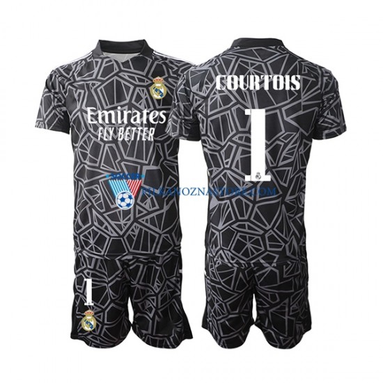 Strój Bramkarski Real Madryt dla Dzieci Courtois 1 Koszulka Wyjazdowy 2022-2023 Krótkie Rękawy