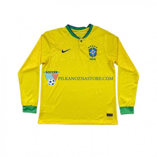 Brazylia Koszulka Męska Domowy MŚ 2022 Długie Rękawy