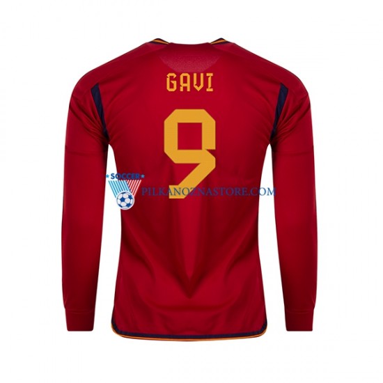 Hiszpania Gavi 9 Koszulka Męska Domowy MŚ 2022 Długie Rękawy