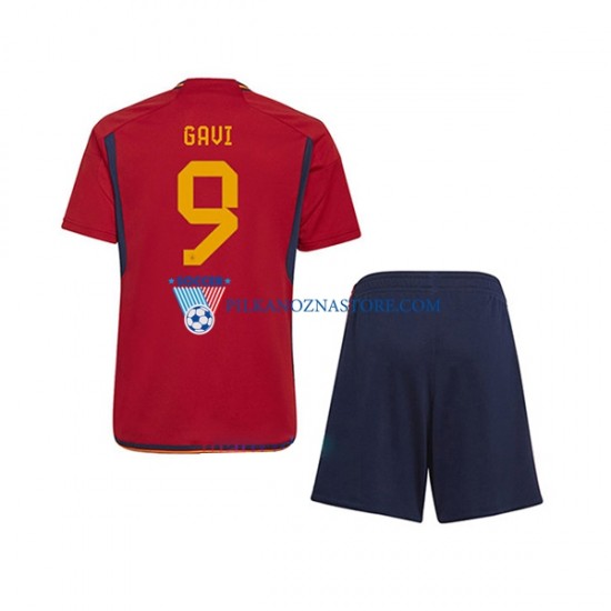 Hiszpania dla Dzieci Gavi 9 Koszulka Domowy MŚ 2022 Krótkie Rękawy