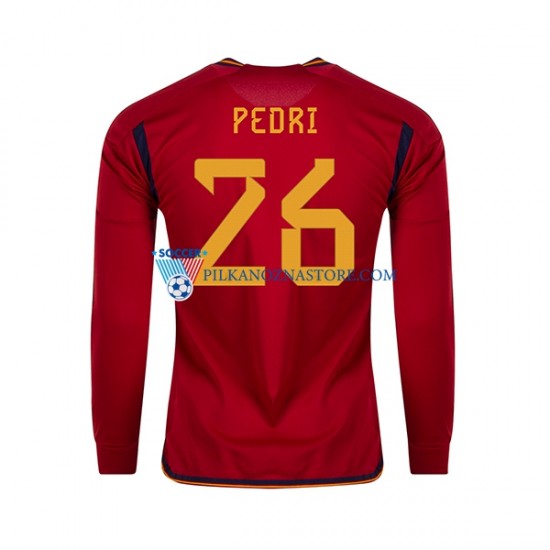 Hiszpania PEDRI 26 Koszulka Męska Domowy MŚ 2022 Długie Rękawy